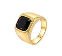 Hoisy Customizable Men's Stainless Steel Engagement Ring, 16MM Square with Cubic Zirconia Wedding Ring Gold Black Men, Size P 1/2