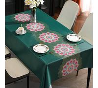 Hoisy Dark Green PVC Rectangle Tablecloth 47 W x 66 L, Mandala Pattern Coffee Table Cover Elegant