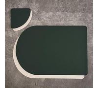 Hoisy Dining Room Placemat 2 PCS, 11.82 x 17.33 Inches PU Leather Dark Green Beige White Modern Placemats, Geometric Double-Sided Solid Color