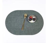 Hoisy Dining Room Placemats 4 PCS Washable, 11.82 x 17.72 Inches PU Leather Dark Green Heat Resistant Placemats for Dining Table, Solid Color with Oval