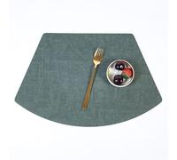 Hoisy Dining Room Placemats 6PC, 12.41 x 18.9 Inches PU Leather Washable Dining Table Placemats Dark Green, Solid Color with Fan