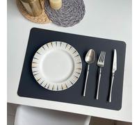 Hoisy Dining Room Rectangle Placemat 4PC, 11.82 x 16.93 Inches Leather Black Dining Place Mats, Solid Color with Rectangle