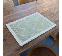 Hoisy Dining Room Rectangle Placemats 4 PC, 11.82 x 17.72 Inches Polyester Cotton Yellow Beige Washable Dining Place Mats, Wavy Stripes with Tassels