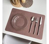 Hoisy Dining Table Mats Set of 6 Washable, 11.82 x 16.93 Inches Leather Washable Place Mats Dining Table Pink Brown, Solid Color with Rectangle