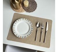 Hoisy Dinner Table Placemats Rectangle 6 PCS, 11.82 x 16.93 Inches Leather Washable Dining Set Placemats Yellow Khaki, Solid Color with Rectangle