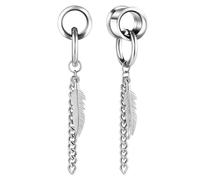 Hoisy Ear Tunnel with Pendant Leaf Double Flared Tunnel Titanium 1 Pair Plug Stretched Expander Piercing Jewellery 6 mm - 20 mm, 6mm (2g), Metal, No gemstone