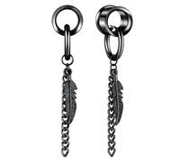 Hoisy Ear Tunnel with Pendant Leaf Double Flared Tunnel Titanium 1 Pair Plug Stretched Expander Piercing Jewellery 6 mm - 20 mm, 12mm (1/2"), Metal, No gemstone