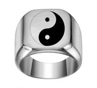 Hoisy Engravable Men and Women Stainless Steel Promise Ring, 18MM Yin Yang Pattern Engagement Ring Silver for Men, Size Z