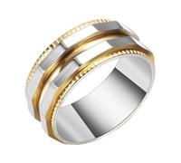 Hoisy Engravable Men Stainless Steel Engagement Ring, 8MM Round with Geometric Mens Promise Rings Silver Gold, Size V 1/2