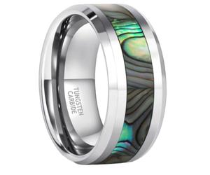 Hoisy Engravable Tungsten Ring for Men and Women, 8MM with Shell Pattern Silver Brown Green Anniversary Rings for Men, Size Z 1/2
