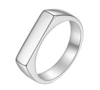Hoisy Engrave Men Women Stainless Steel Wedding Ring, 4MM Polished Rectangle Shaped Mens Promise Ring Silver