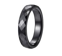 Hoisy Engraved Custom Couple Ceramic Wedding Ring, 4MM with Rhombus Black Mens Engagement Bands, Size M 1/2