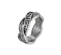 Hoisy Engraved Custom Men Stainless Steel Wedding Ring, 8MM Round and Vintage Pattern Antique Silver Engagement Rings for Men, Size N 1/2