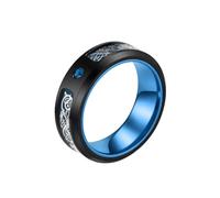 Hoisy Engraved Men's Stainless Steel Promise Ring, 8MM Round and Dragon Pattern with Cubic Zirconia Ring Black Blue for Men, Size X 1/2