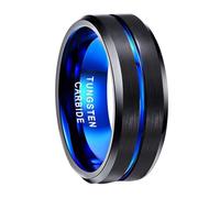 Hoisy Engraved Personalized Men Tungsten Promise Ring, 8MM Brushed Round with Grooved Mens Black Rings, Size P 1/2