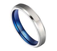 Hoisy Engraved Personalized Men Women Titanium Steel Promise Ring, 4MM Two-Tone Brushed Round Mens Wedding Ring Silver Blue, Size R 1/2