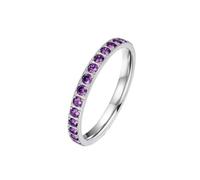 Hoisy Engraved Personalized Women's Stainless Steel Promise Ring, 3MM Eternity Round with Cubic Zirconia Ring for Women Silver Purple, Size R 1/2