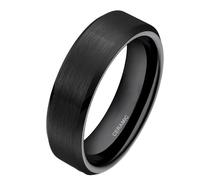 Hoisy Engraved Promise Couple Ceramic Ring, 6MM Brushed Round Black Ring Men, Size Z