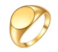 Hoisy Engraved Promise Couple Stainless Steel Ring, 12MM Polished Oval Shaped Wedding Band for Men Gold, Size X 1/2