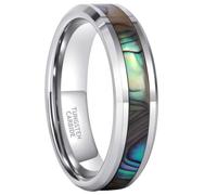 Hoisy Engraved Promise Men Women Tungsten Wedding Ring, 6MM with Shell Pattern Engagement Ring Men Silver Brown Green, Size T 1/2