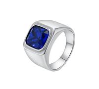 Hoisy Engraved Promise Mens Stainless Steel Wedding Ring, 16MM Square with Cubic Zirconia Mens Engagement Rings Silver Blue, Size X 1/2