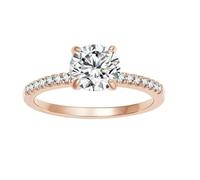 Hoisy Engraved Promise Women 925 Sterling Silver Ring, 4 Claws Solitaire Round with Cubic Zirconia Womens Ring Rose Gold, Size I 1/2