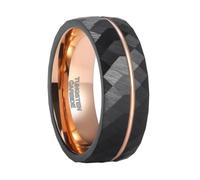 Hoisy Engraved Unisex Tungsten Ring, 8MM Brushed Round with Grooved Mens Promise Rings Black, Size R 1/2