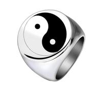 Hoisy Engraving Men's Stainless Steel Wedding Ring, 22MM Round with Yin Yang Pattern Rings Silver Men, Size P 1/2