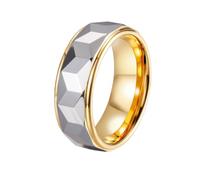 Hoisy Engraving Men's Tungsten Wedding Ring, 8MM Round and Geometric Ring Bands for Men Silver Gold, Size P 1/2