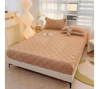 Hoisy Fitted Sheet Polyester Twin XL Size with Elastic, Solid Color and Square Pattern, 47 x 78 IN, Khaki
