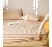 Hoisy Fitted Sheets Polyester Cotton Twin XL with Elastic, Solid Color with Plaid Pattern, 47 x 78 IN, Khaki