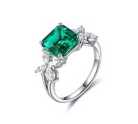 Hoisy Friendship Ring Silver 925 Ladies 60 Ring Flower with 1507 Ct Emerald Lab Green Ring Wedding Ladies