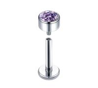 Hoisy G23 Titanium Small Nose Rings for Women Stud 16 Gauge 1.2x10mm, Round with Cubic Zirconia, Silver Purple Nose Rings Small