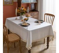 Hoisy Gray White Polyester Rectangle Tablecloth 35 W x 59 L, Solid Color with Tassels Modern Farmhouse Table Cloths for Holiday