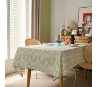 Hoisy Green Cotton Linen Rectangle Tablecloth 55 W x 70 L, Geometric Pattern Large Tablecloth Elegant for Restaurant