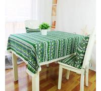 Hoisy Green Cotton Linen Square Tablecloth 59 W x 59 L, Geometric Pattern with Lace Table Cloth Dining Room Decorative