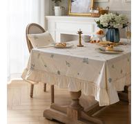 Hoisy Green Cotton Rectangle Tablecloth 39 W x 59 L, Flower Pattern with Ruffle Dining Table Cover Decorative