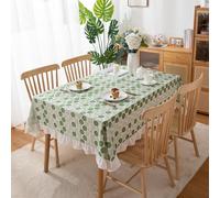 Hoisy Green Cotton Rectangle Tablecloth 55 W x 86 L, Leaf Pattern with Ruffle Table Clothes Elegant for Picnic
