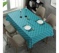 Hoisy Lake Blue PVC Rectangle Tablecloth 35 W x 59 L, Solid Color with Plaid Decorative Table Cloth for Restaurant