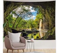 Hoisy Landscape Tapestry Wall Hanging Large Tapestries Nature Cave Waterfall Wall Hanging Tapestry Bedding 230X150 cm