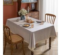 Hoisy Light Gray Polyester Rectangle Tablecloth 35 W x 59 L, Solid Color with Tassels Elegant Tablecloths for Restaurant