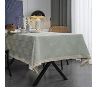 Hoisy Light Green Polyester Rectangle Tablecloth 39 W x 55 L, Geometric Embroidery with Tassels Tablecloths Elegant for Hotel