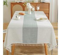 Hoisy Light Green Polyester Rectangle Tablecloth 55 W x 118 L, Solid Color Splicing with Tassels Large Tablecloth Decorative for Living Room