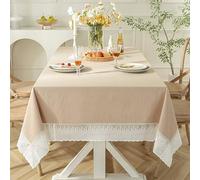 Hoisy Light Khaki Polyester Square Tablecloth 59 W x 59 L, Solid Color with Lace Elegant Tablecloths for Banquet