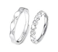 Hoisy Matching Rings for Couples Silver Wedding Rings His and Hers Set Matching Rings I Love You Heart Cz Adjustable