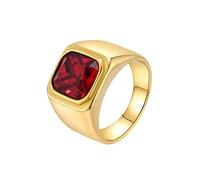 Hoisy Men Engraved Stainless Steel Ring, 16MM Square with Cubic Zirconia Wedding Rings Gold Red Men, Size V 1/2