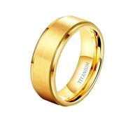Hoisy Men Engraved Titanium Steel Wedding Ring, 8MM Brushed Round Eternity Bands for Men Gold, Size W 1/2