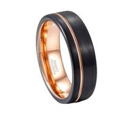 Hoisy Men Tungsten Promise Ring with Engraving, 8MM Two-Tone Brushed with Grooved Wedding Bands Black Rose Gold for Men, Size P 1/2