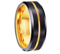 Hoisy Men Tungsten Ring with Engraving, 8MM Brushed Round with Grooved Rings for Mens Gold Black, Size P 1/2