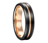 Hoisy Men Tungsten Wedding Ring Engraved, 6MM Brushed Round with Grooved Engagement Rings for Men Black Rose Gold, Size N 1/2